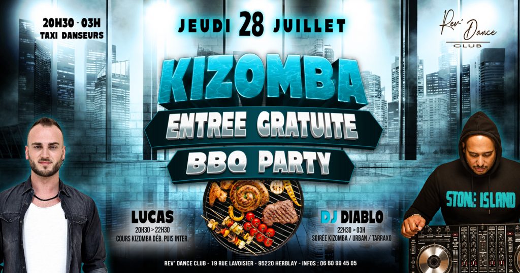 Jeudi 28 juillet - Spécial Kizomba BBQ - cours + soirée avec Lucas & DJ Diablo - Entrée gratuite