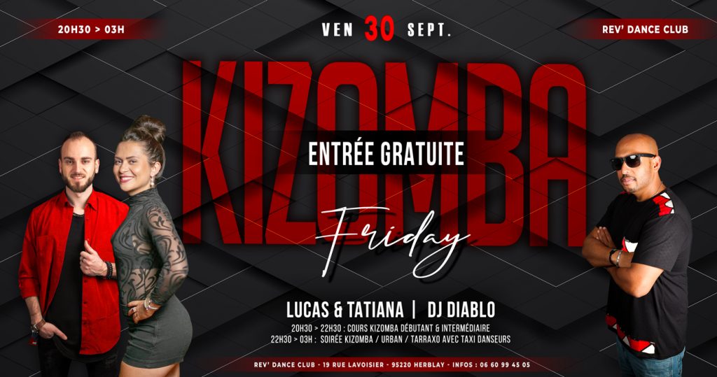 30 sept. - Friday Kizomba - Entrée gratuite - Lucas & Tatiana et DJ Diablo - 20h30-03h