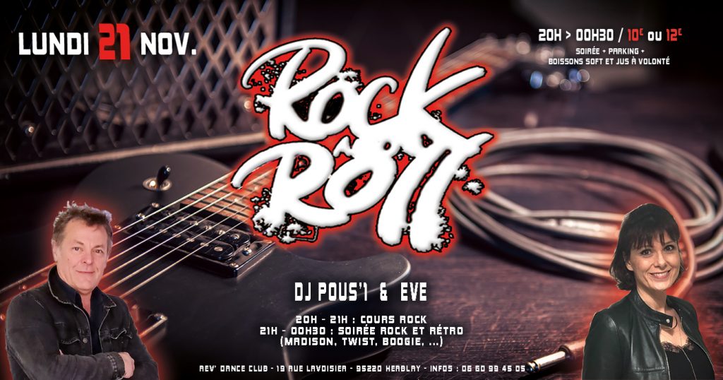 Lundi 21 nov. 2022 - cours et soirée rock avec DJ Pous'1 et Eve à Rev' Dance Club