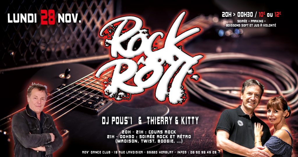 Lundi 28 nov. 2022 - cours et soirée rock avec DJ Pous'1 et Thierry & Kitty