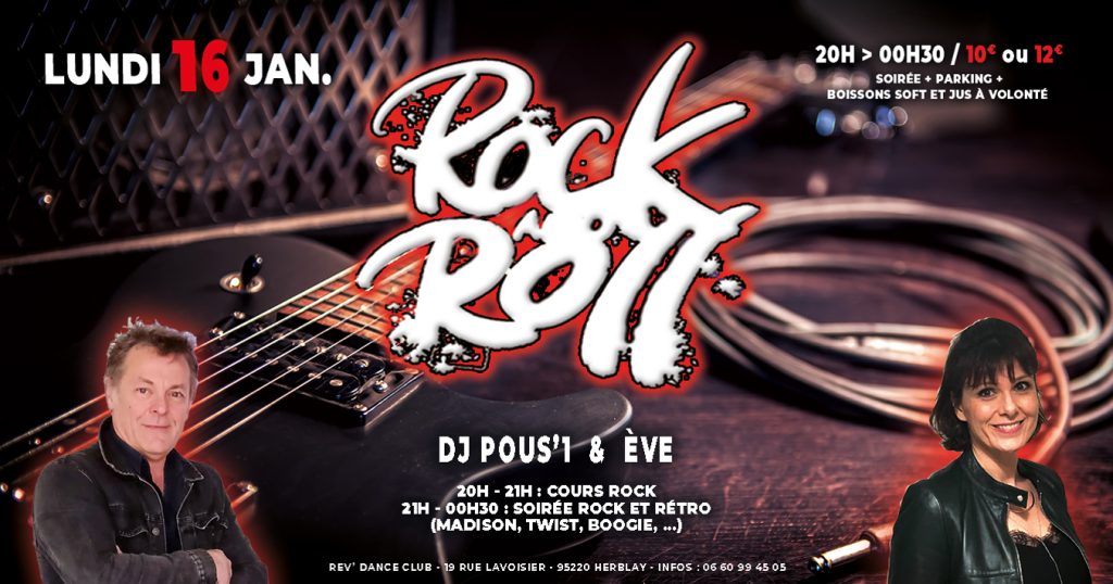Lundi 16 janvier 2023 - cours et soirée rock avec DJ Pous'1 et Eve