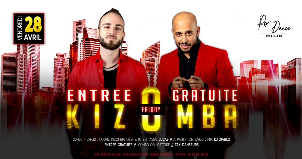 28/04/2023 - ENTREE GRATUITE - Friday Kizomba - cours + soirée avec Lucas et DJ Diablo
