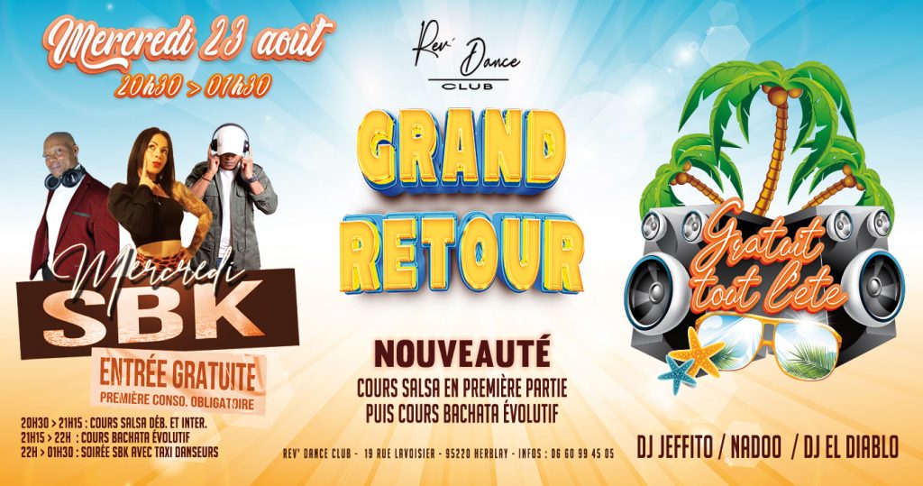 23/08/2023 - ENTREE GRATUITE - Cours + Soirée SBK - avec Nadoo & DJ Jeffito & DJ El Diablo