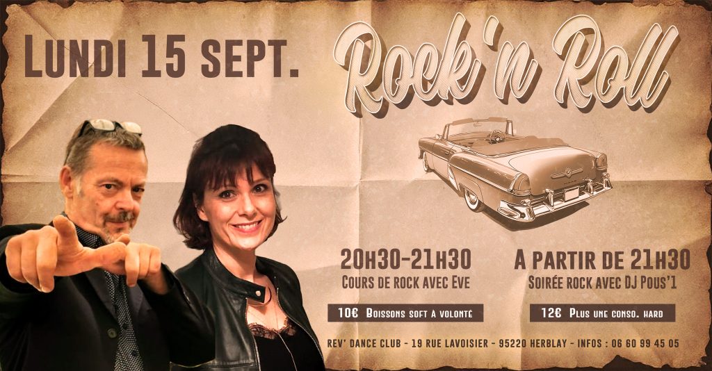 Lundi 15 sept. 2025 - Soirée Rock - cours + soirée rock avec DJ Pous'1 & Eve