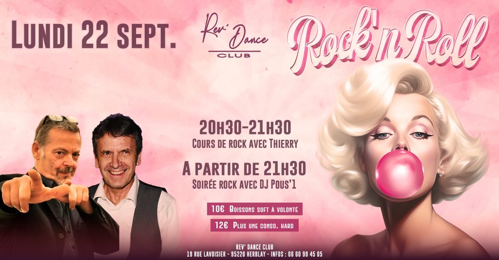 Lundi 22 sept. 2025 - Soirée Rock - cours + soirée rock avec DJ Pous'1 & THierry