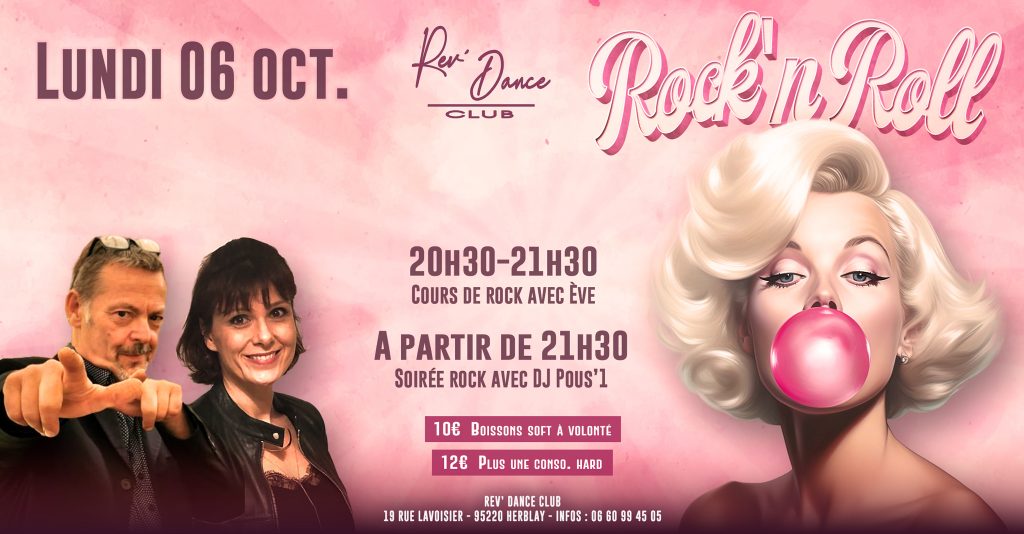 Lundi 06 oct. 2025 - Soirée Rock - cours + soirée rock avec DJ Pous'1 & Eve