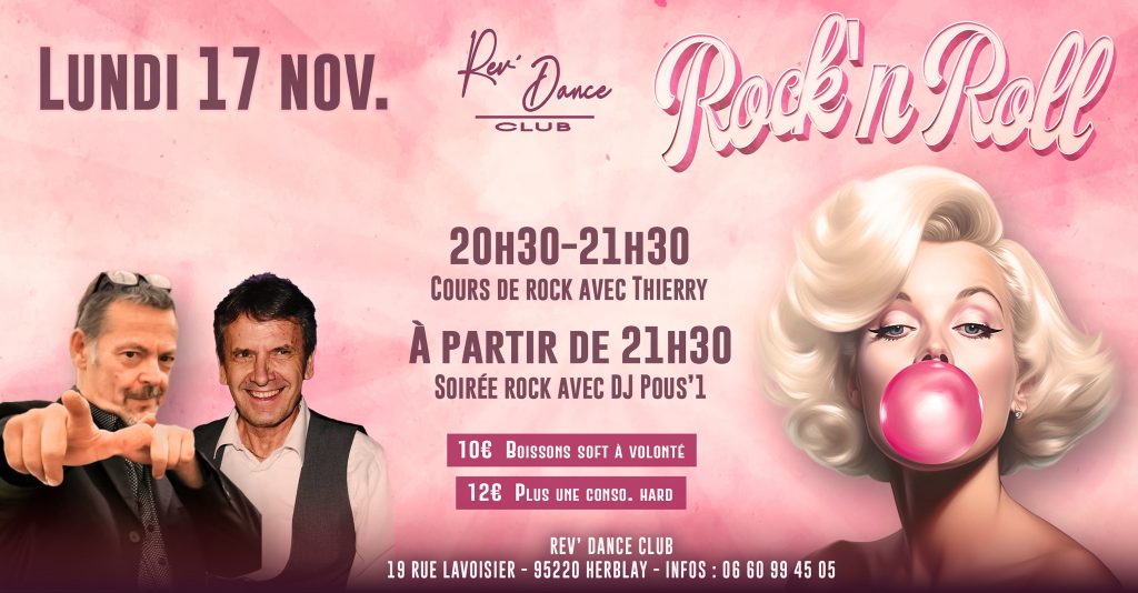 Lundi 17 nov. 2025 - Lundi Rock - cours + soirée rock avec DJ Pous'1 et Thierry