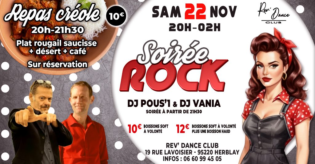 Samedi 22 novembre 2025 - Repas créole et Soirée ROCK avec DJ Pous'1 & DJ Vania