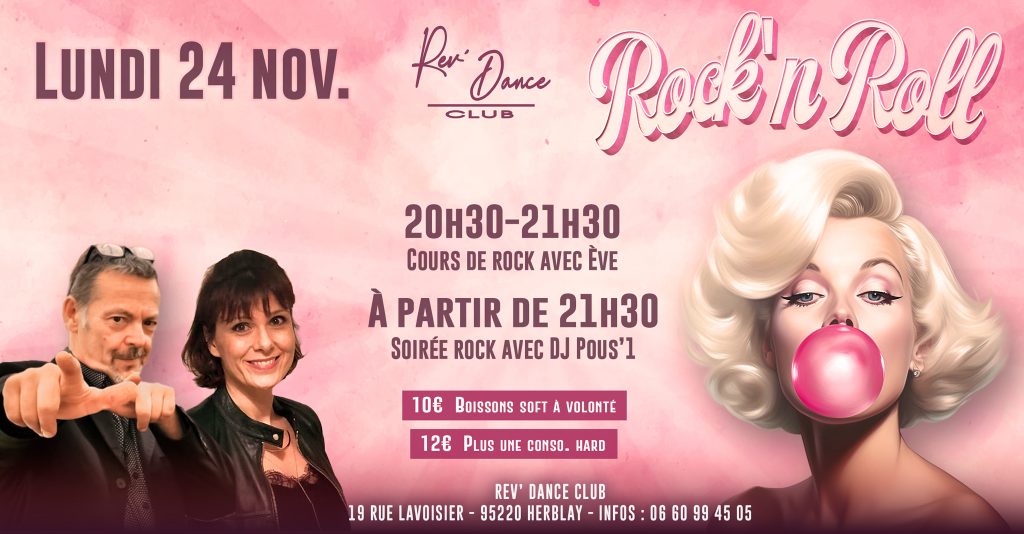 Lundi 24 nov. 2025 - Lundi Rock - cours + soirée rock avec DJ Pous'1 et Ève
