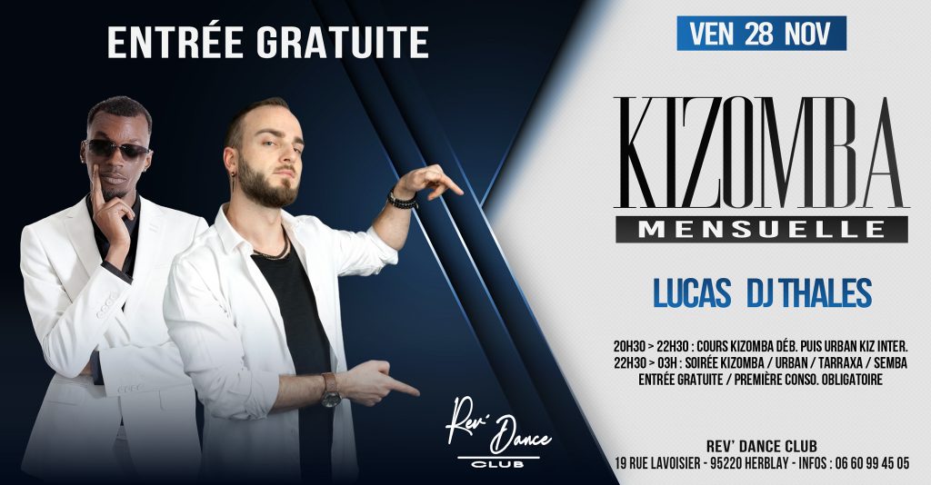 28/11/2025 - Entrée gratuite - Mensuelle Kizomba - LUCAS & DJ THALES