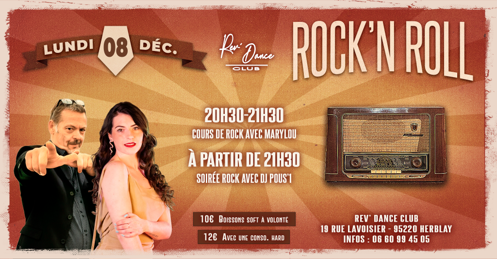 Lundi 08 déc. 2025 - Lundi Rock - cours + soirée rock avec DJ Pous'1 et Marylou