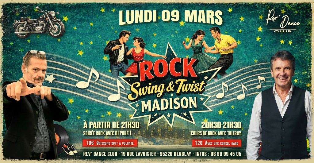 Lundi 09 mars 2026 - Lundi Rock - cours et soirée rock avec Thierry et DJ Pous'1