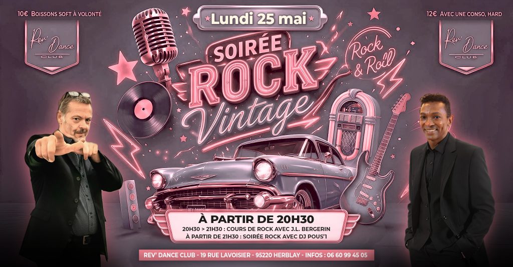 Lundi 25 mai 2026 - Lundi Rock - cours + soirée rock avec DJ Pous'1 & J.L. Bergerin
