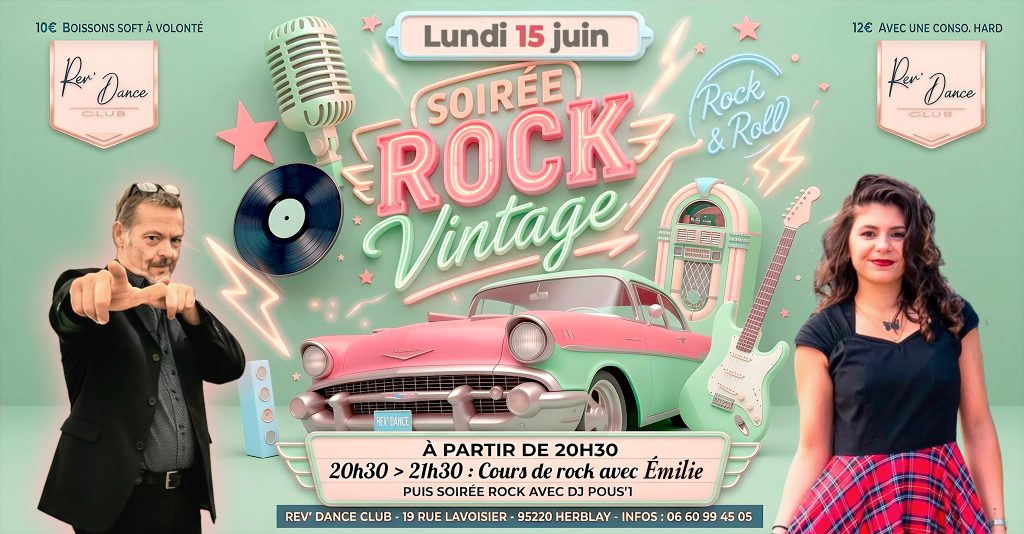 Lundi 15 juin 2026 - Lundi Rock - cours + soirée rock avec DJ Pous'1 & Émilie