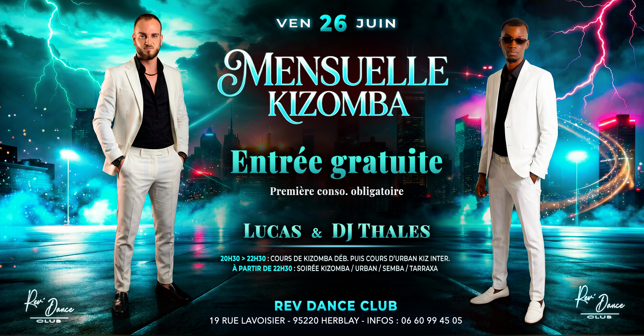 26/06/2026 - Mensuelle Kizomba - Entrée gratuite - Lucas & DJ Thales