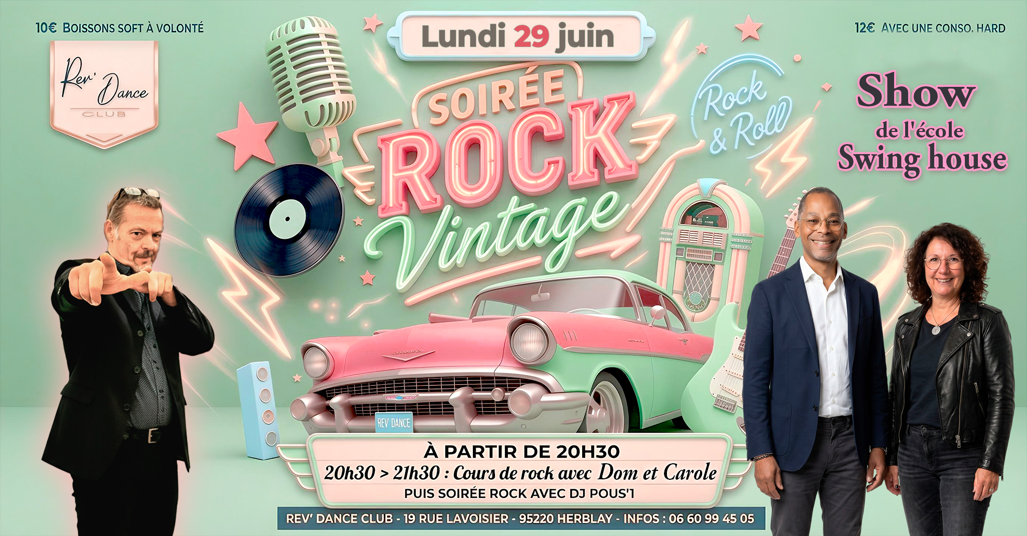 Lundi 29 juin 2026 - Lundi Rock - cours + soirée rock avec DJ Pous'1 & Dom et Carole