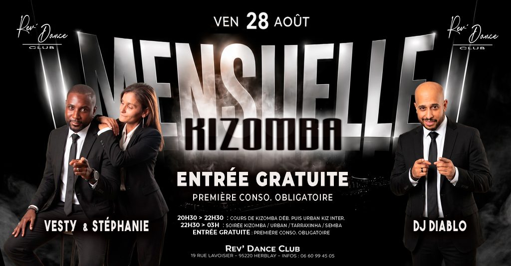 28/08/2026 - Mensuelle Kizomba - Entrée gratuite - Vesty & Stéphanie et DJ Diablo