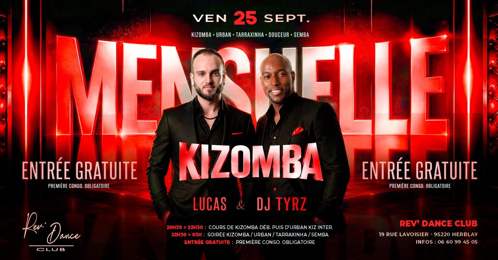 25/09/2026 - Mensuelle Kizomba - Entrée gratuite - Lucas & DJ Tyrz